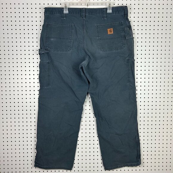 Carhartt Carpenter Pants 38x30 Navy Blue Worn Fade‎ Distressed Faded Work Wear - Picture 1 of 7